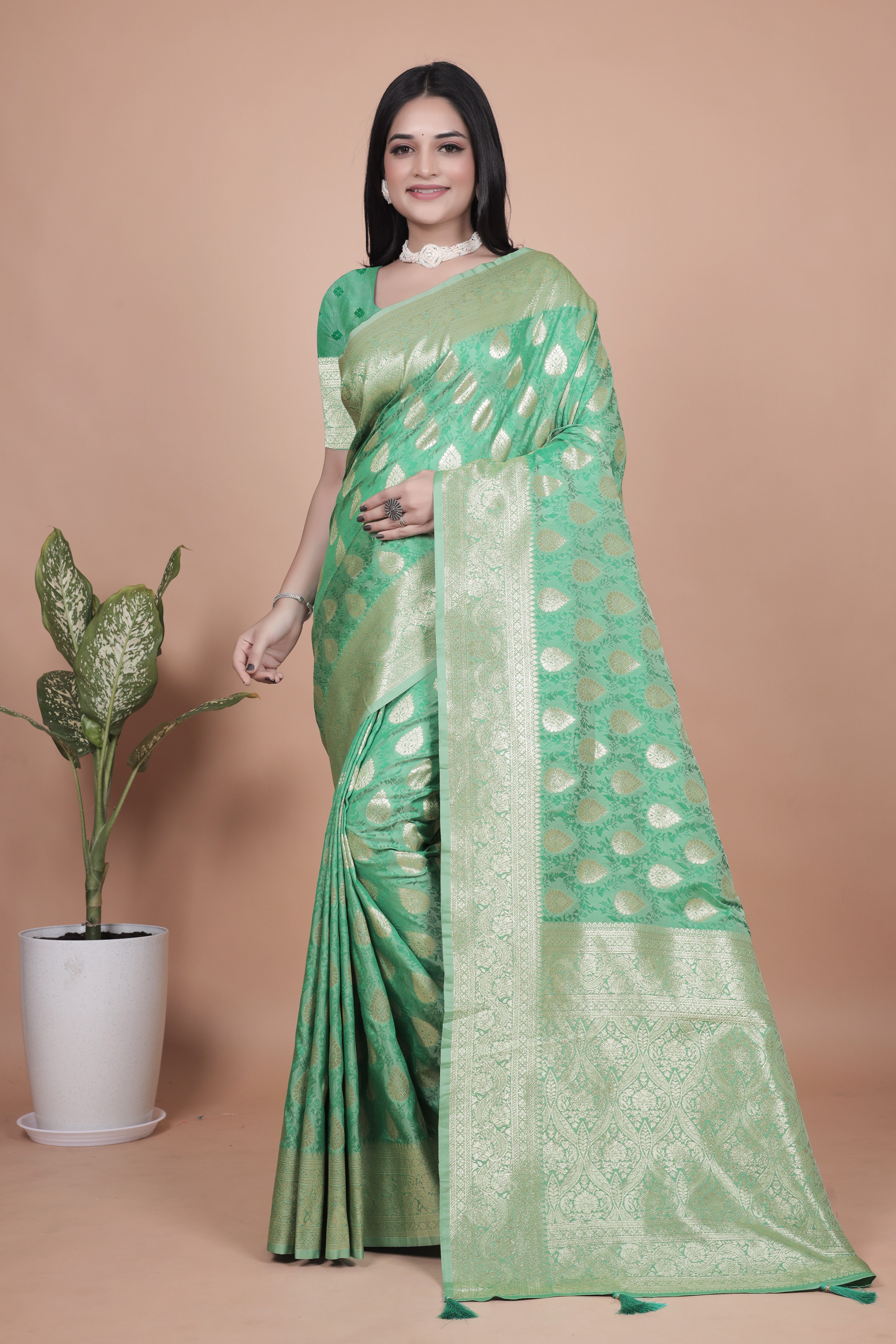 Banarasi Silk Saree with Golden Zari Weaving with 4 color option